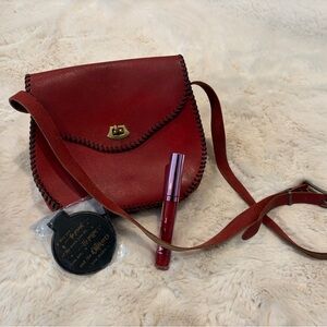 Vintage Red Genuine Leather Crossbody Bag